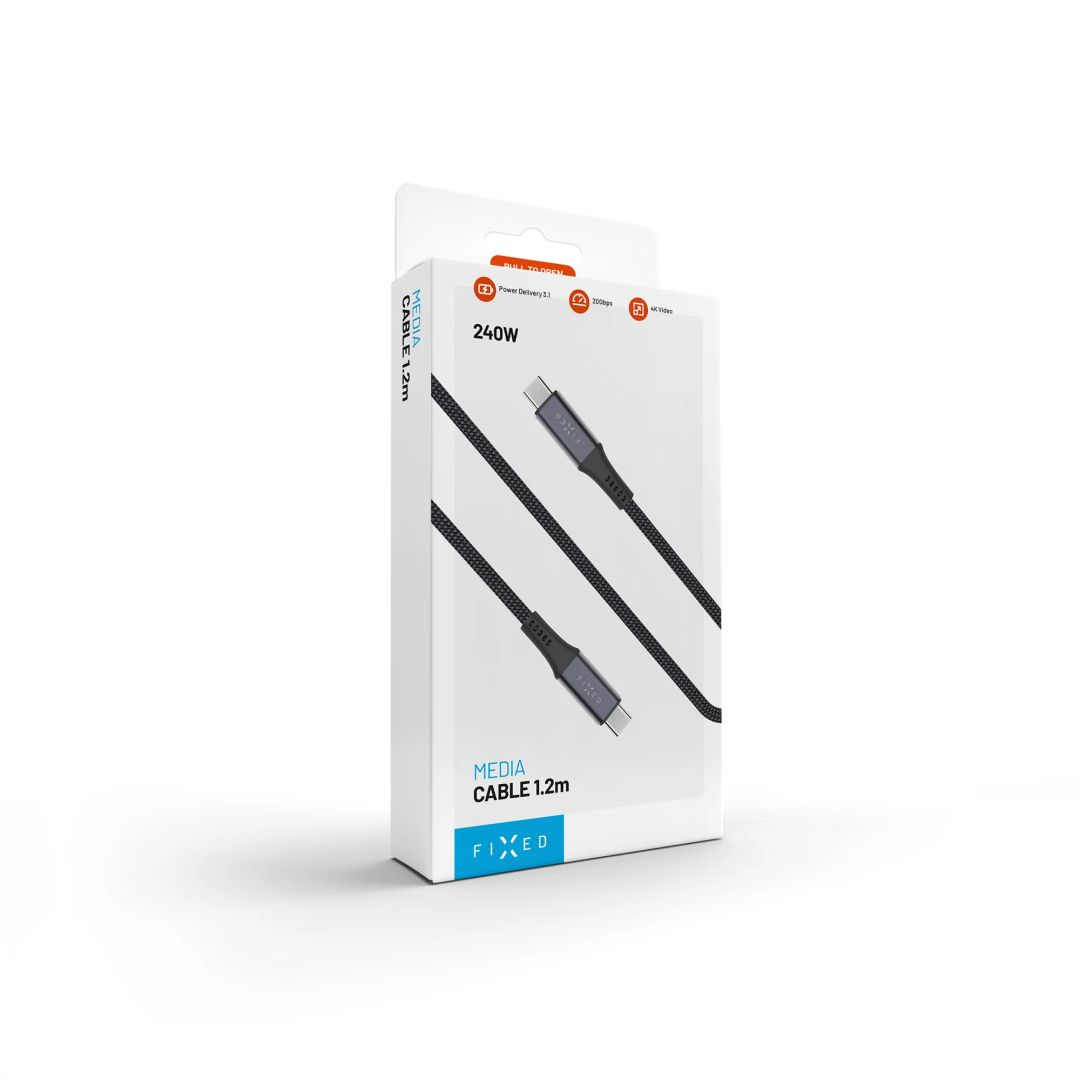 FIXED média kábel USB-C/USB-C PD 3.1 USB4 8K60Hz 240W 2m, fekete