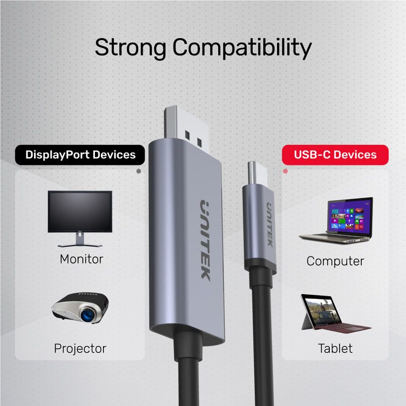 Unitek 4K 60Hz USB-C to DisplayPort 1.2 Cable 2m Space Grey