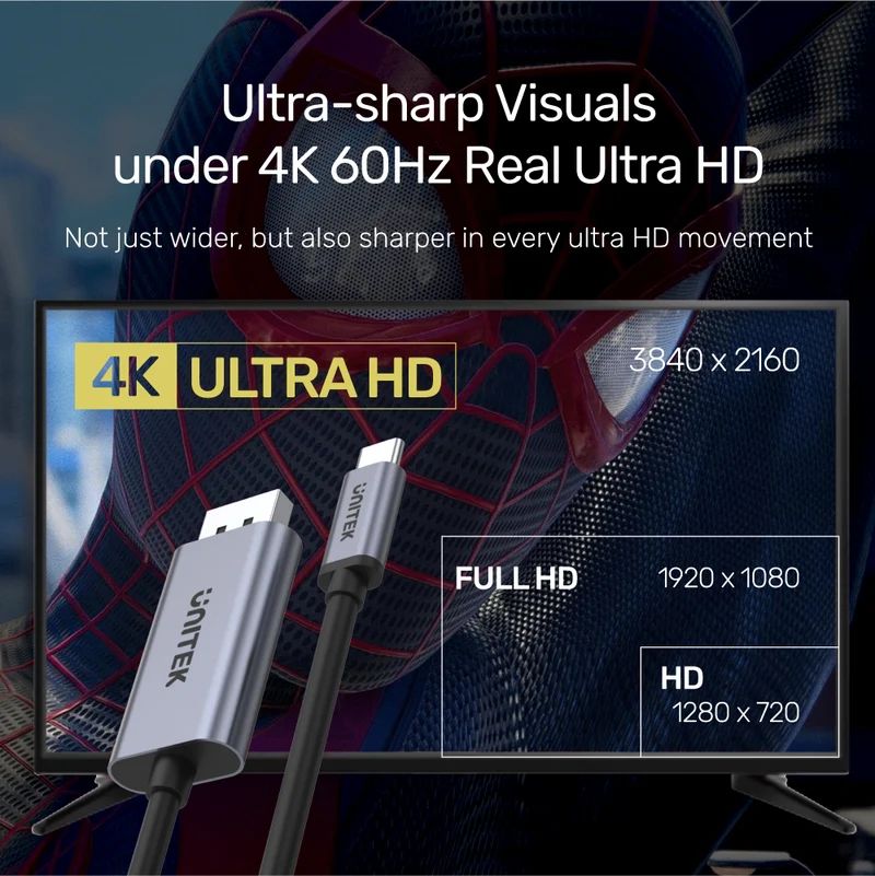 Unitek 4K 60Hz USB-C to DisplayPort 1.2 Cable 2m Space Grey