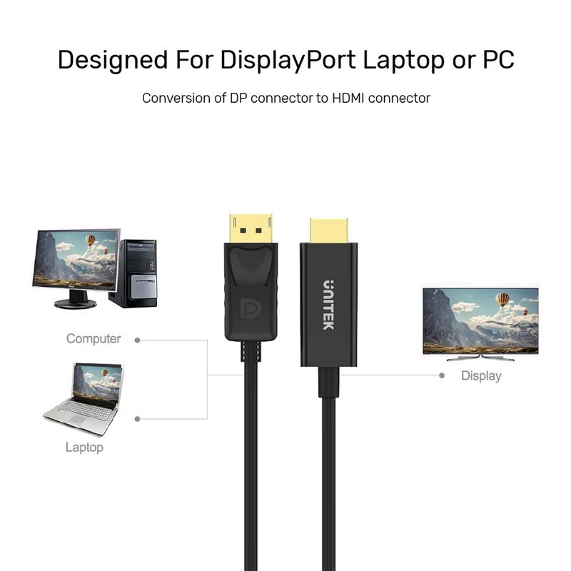 Unitek Y-5118CA DisplayPort to HDMI 1080P Full HD Cable 1m Black