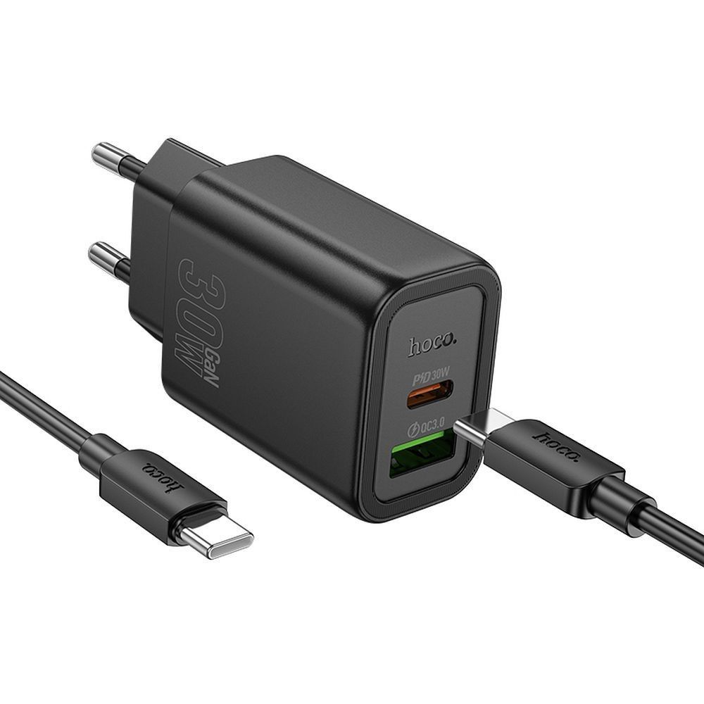 Hoco N63 Gentle Wall charger USB-A + USB-C PD30W+QC3.0, USB-C - USB-C cable Black