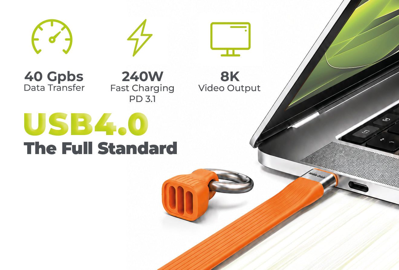 Mobile Origin CB17 240W 40Gbps 8K USB-C Keychain Cable Orange