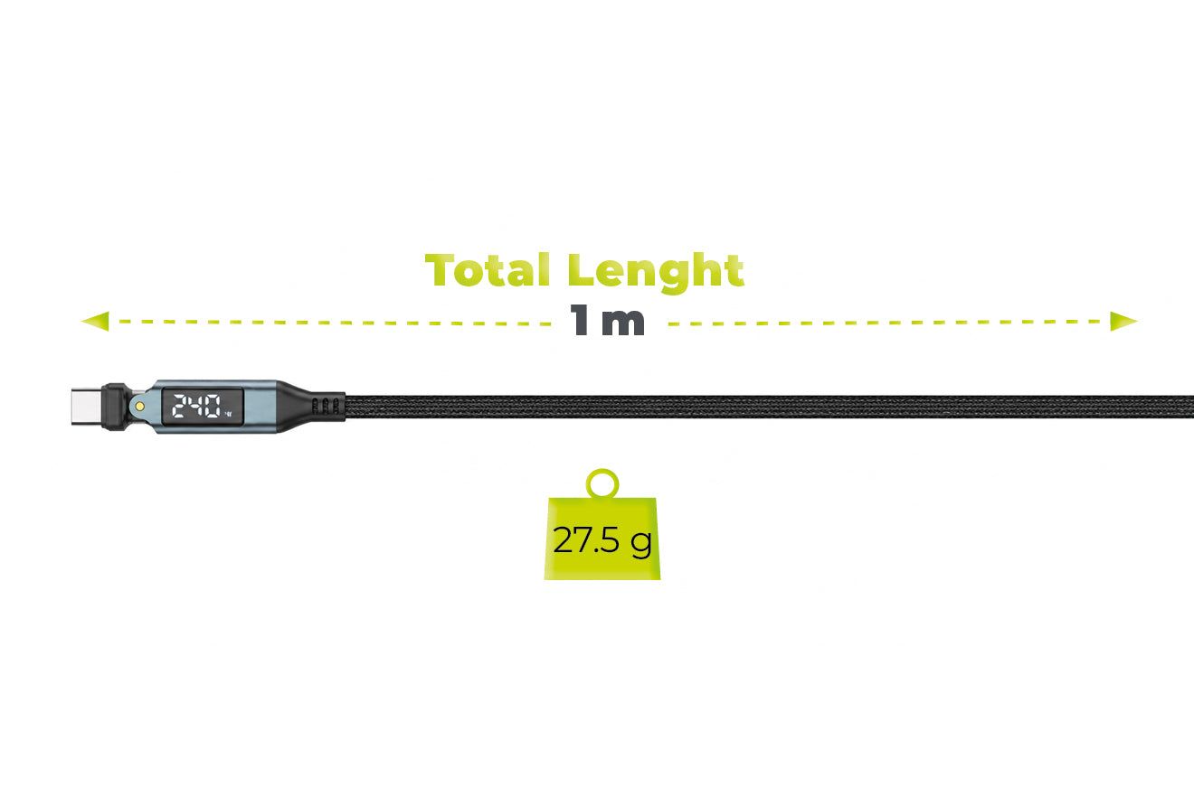 Mobile Origin CB16 240W Display 540° Rotating USB-C to USB-C Cable 1m Black