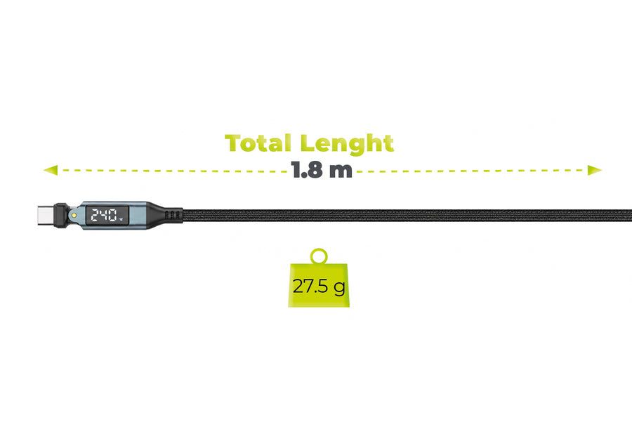 Mobile Origin CB16 240W Display 540° Rotating USB-C to USB-C Cable 1,8m Black