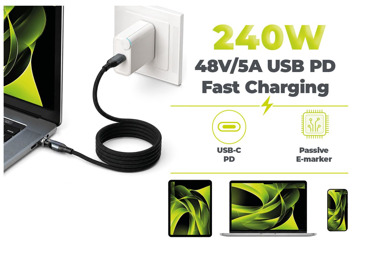 Mobile Origin CB14 240W Magnetic 540° Rotating USB-C to USB-C Cable 1m Space Gray