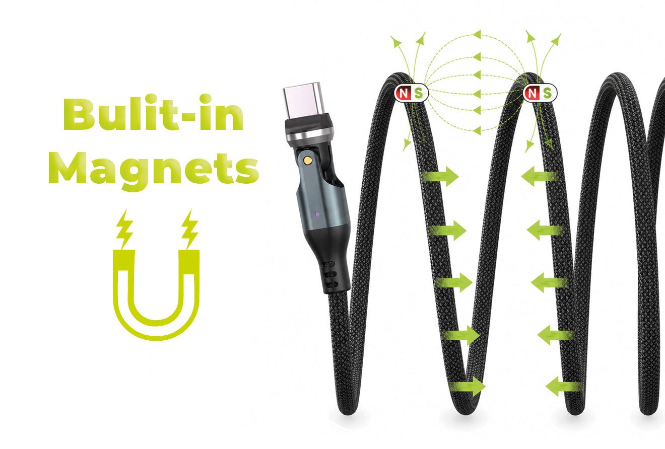 Mobile Origin CB14 240W Magnetic 540° Rotating USB-C to USB-C Cable 1m Space Gray