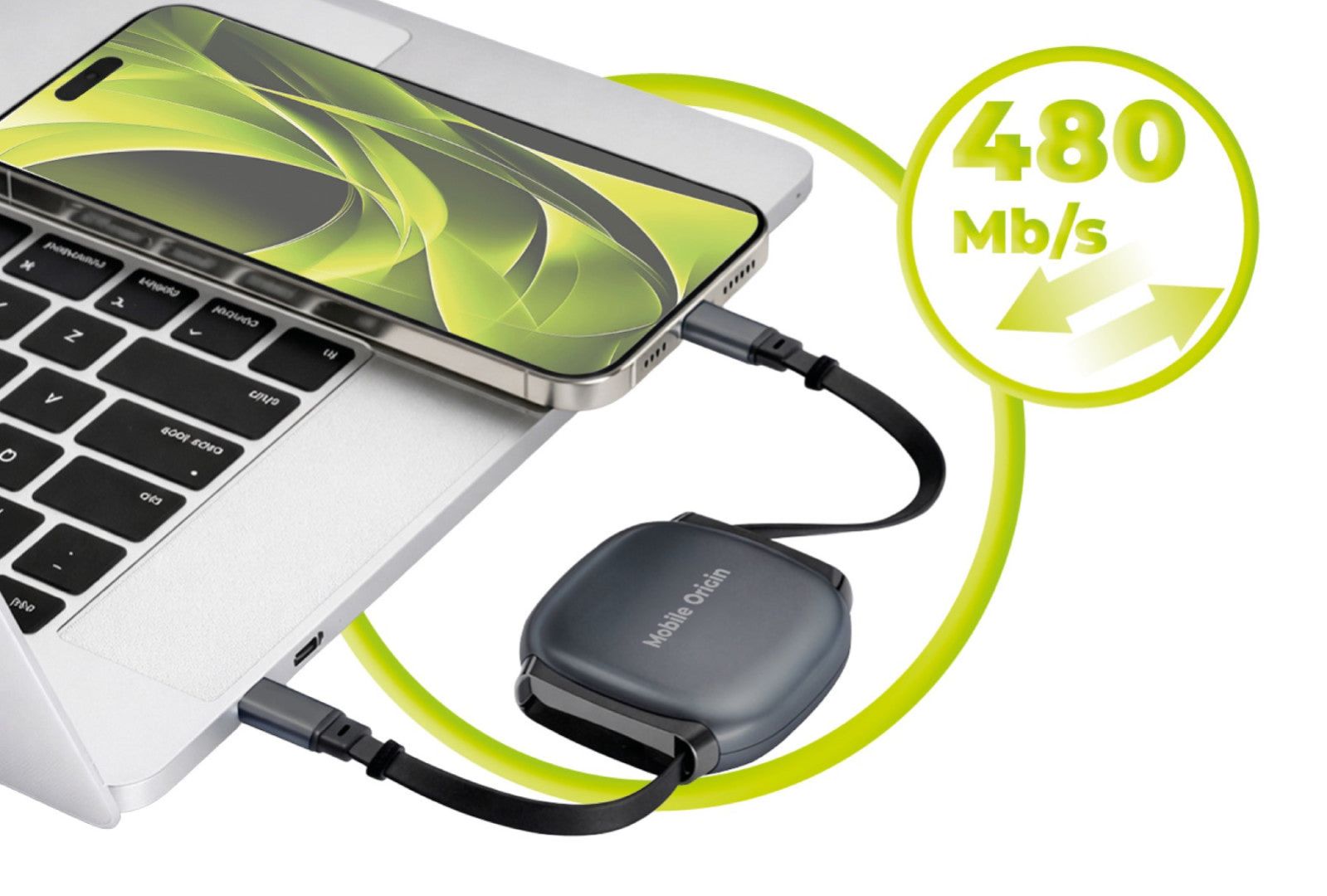 Mobile Origin CB7 100W Retractable Cable Box USB-C to USB-C Space Grey