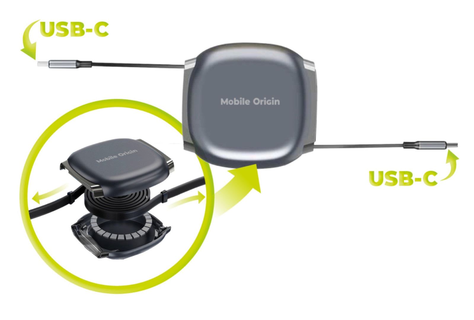 Mobile Origin CB7 100W Retractable Cable Box USB-C to USB-C Space Grey