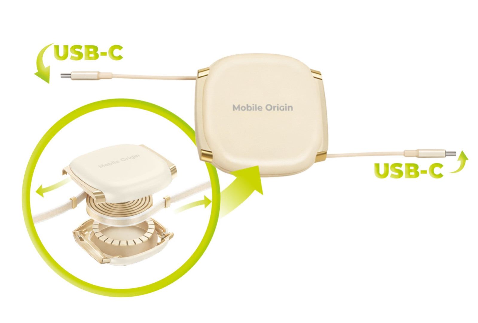 Mobile Origin Mobile Origin 100W Retractable Cable Box USB-C to USB-C CB7 Beige