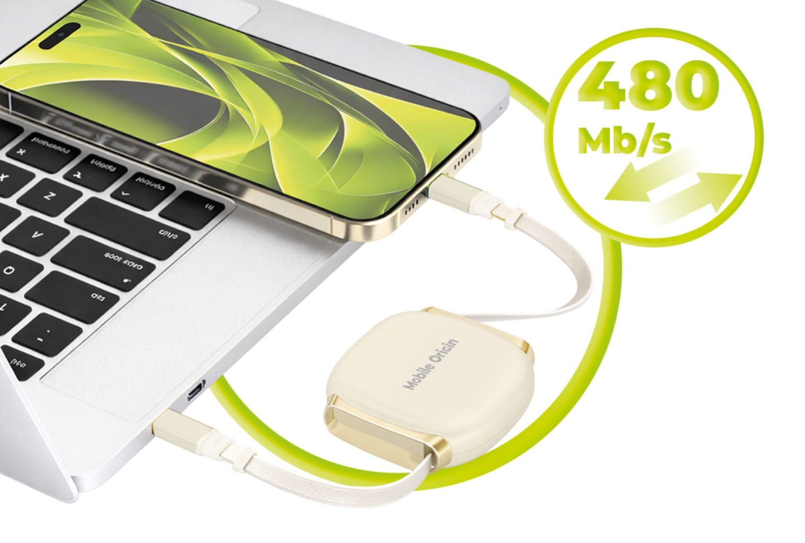 Mobile Origin Mobile Origin 100W Retractable Cable Box USB-C to USB-C CB7 Beige