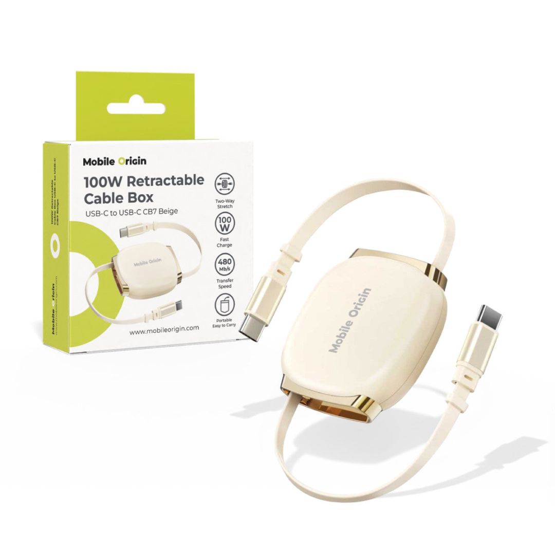 Mobile Origin Mobile Origin 100W Retractable Cable Box USB-C to USB-C CB7 Beige