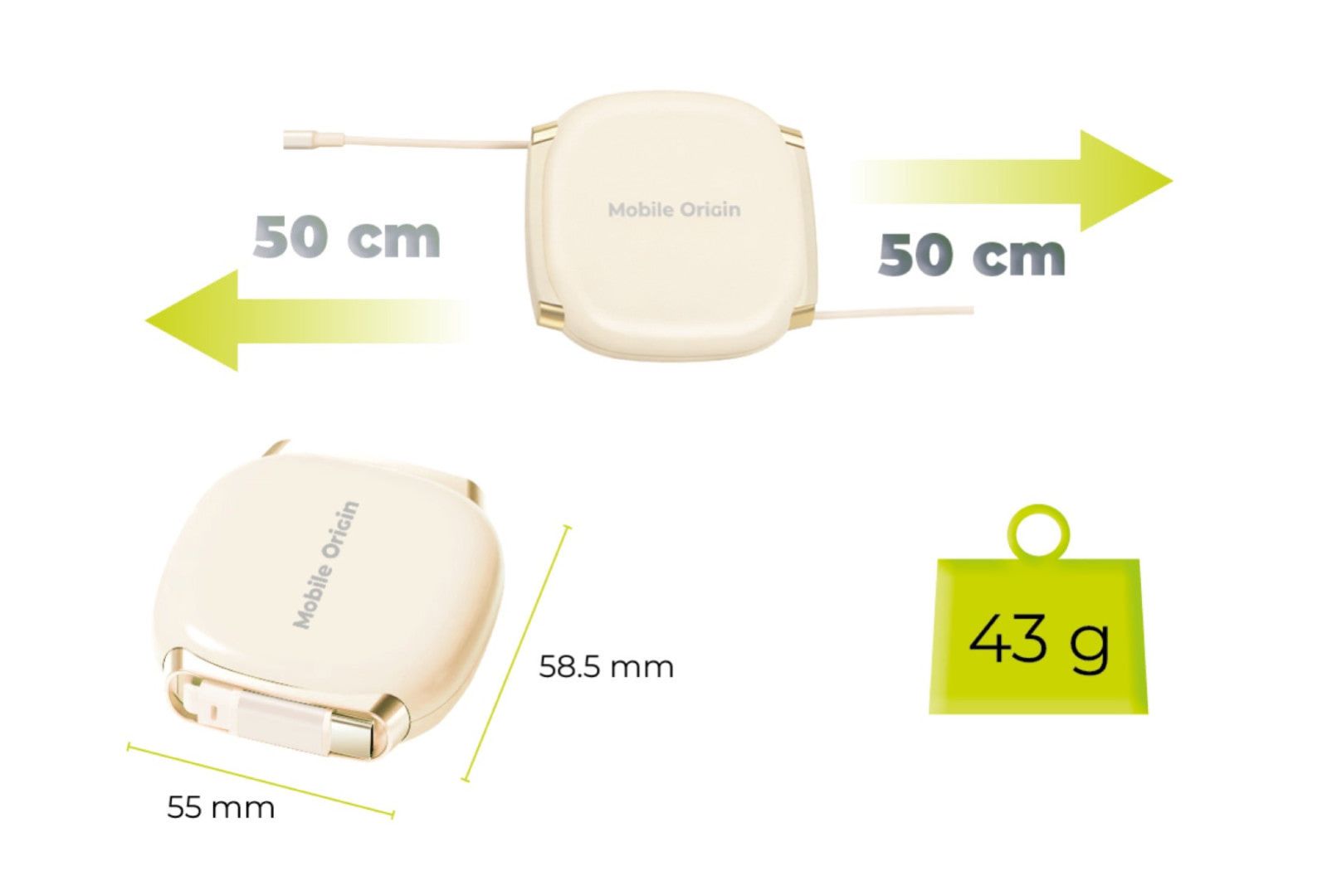Mobile Origin Mobile Origin 100W Retractable Cable Box USB-C to USB-C CB7 Beige
