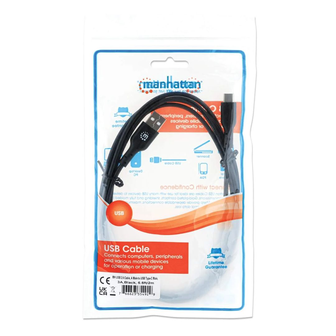 Manhattan USB2.0 Type-A Male to Type-C Male Cable 2m Black
