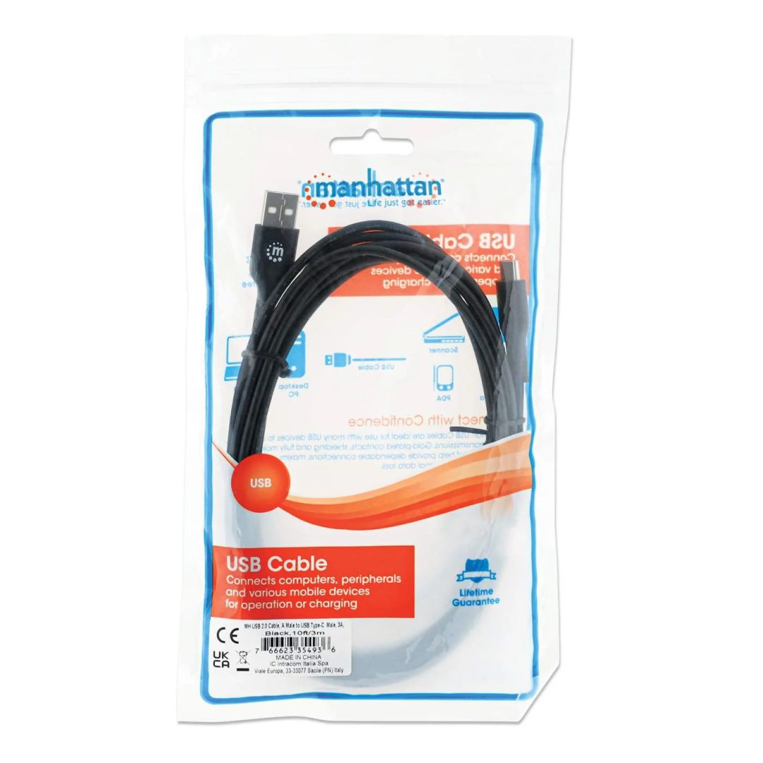 Manhattan USB2.0 Type-A Male to Type-C Male Cable 3m Black