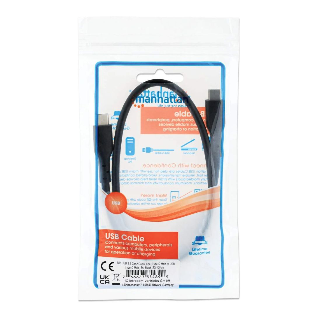 Manhattan USB3.2 Gen 2 Type-C Device 4K/60Hz 60W Cable 0,5m Black