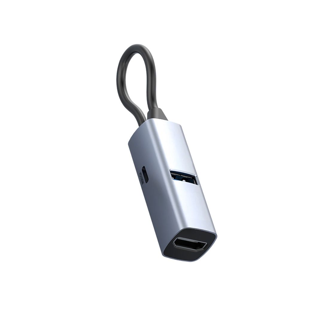 Mobile Origin 3in1 CompactHub HB1 USB-A to USB-C, HDMI, USB-C Cable Space Gray