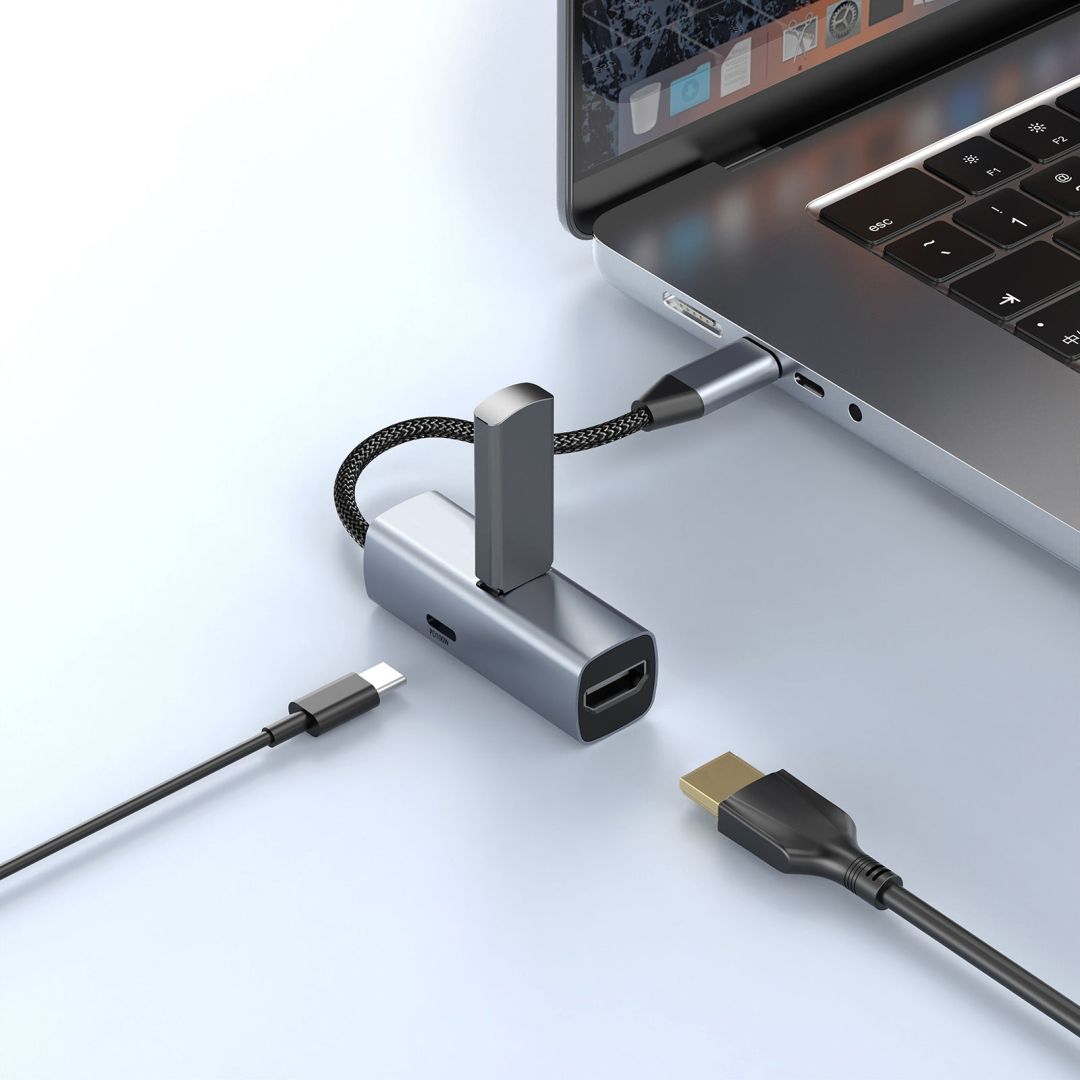 Mobile Origin 3in1 CompactHub HB1 USB-A to USB-C, HDMI, USB-C Cable Space Gray