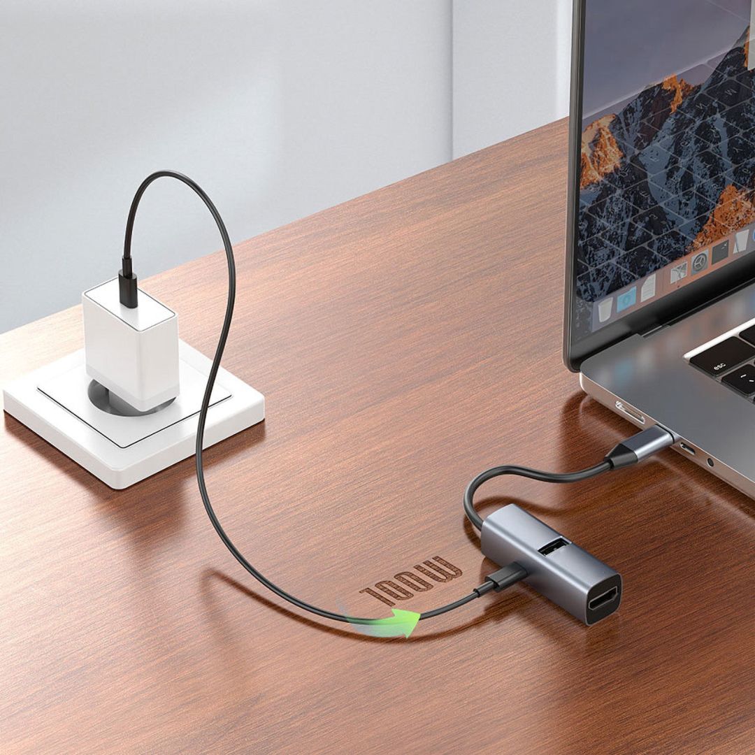 Mobile Origin 3in1 CompactHub HB1 USB-A to USB-C, HDMI, USB-C Cable Space Gray