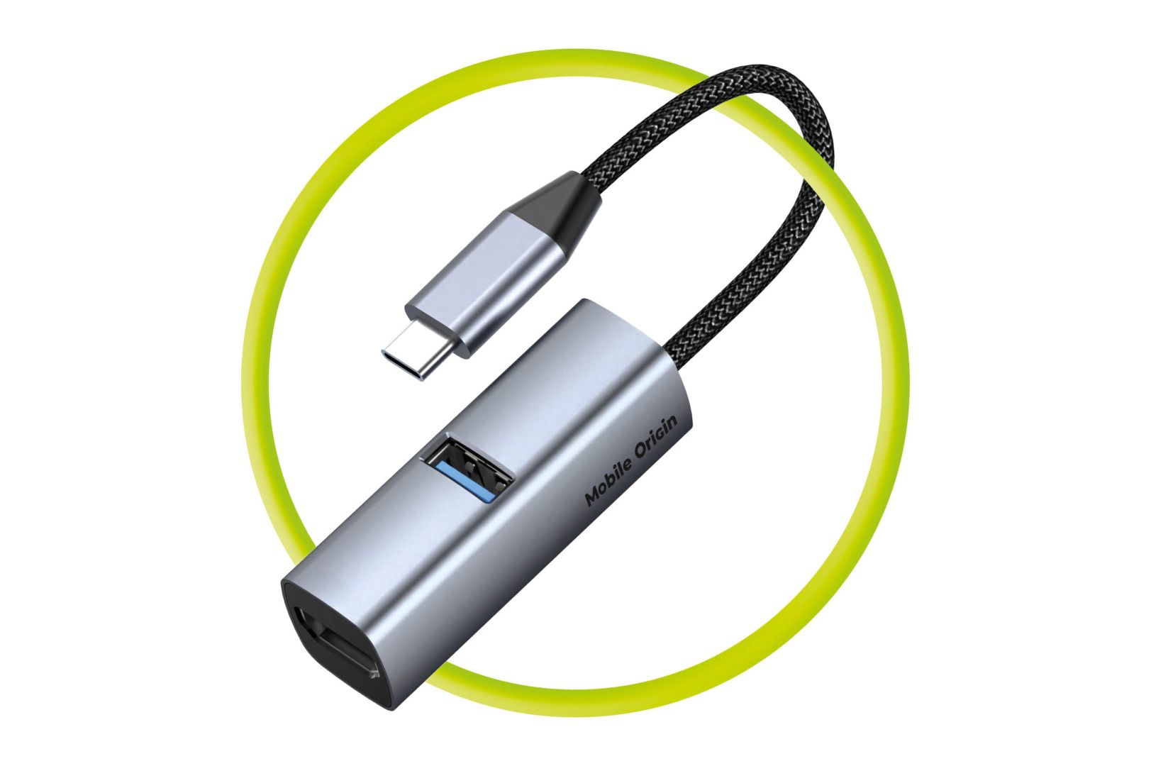 Mobile Origin 3in1 CompactHub HB1 USB-A to USB-C, HDMI, USB-C Cable Space Gray