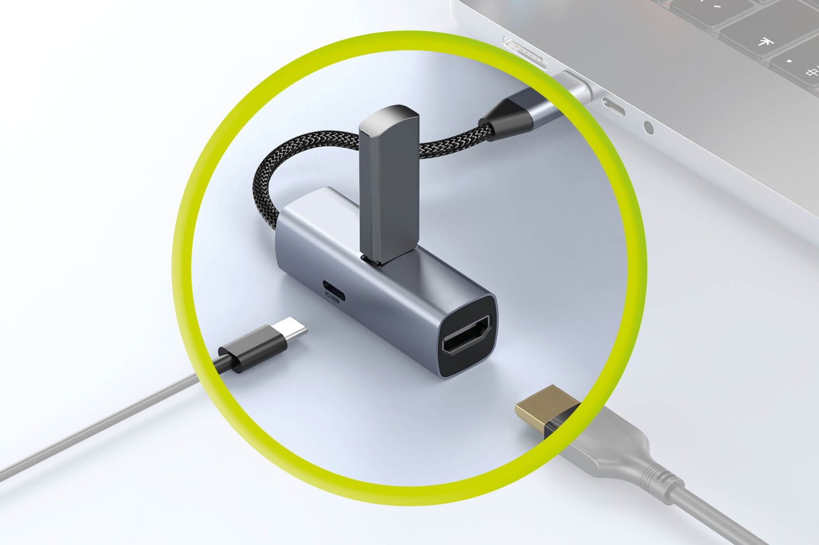 Mobile Origin 3in1 CompactHub HB1 USB-A to USB-C, HDMI, USB-C Cable Space Gray