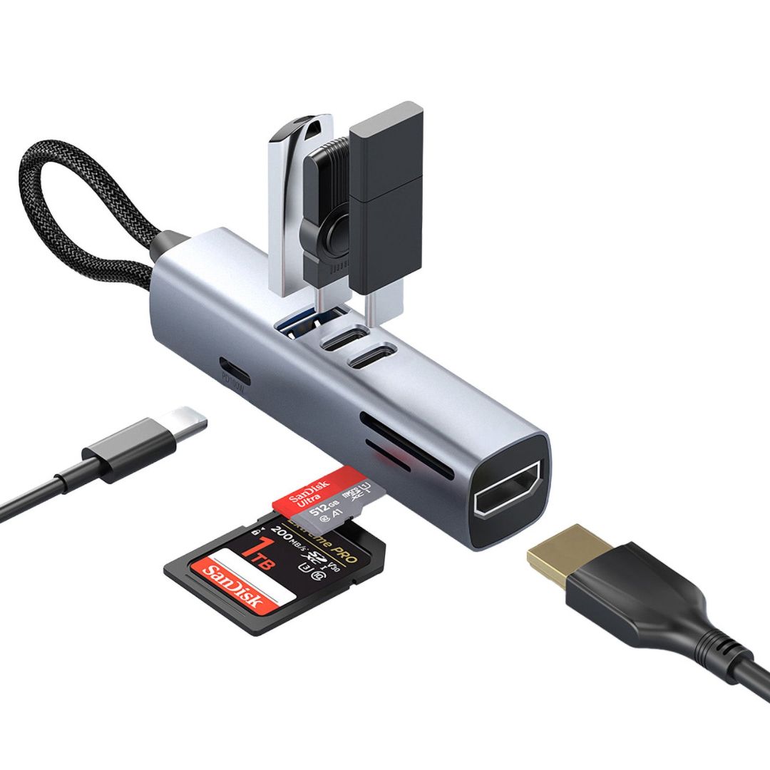 Mobile Origin USB-C Hub 7-in-1 HB2, HDMI, 3× USB-C, USB-A, TF/SD Slot, 5 Gb/s, Space Gray