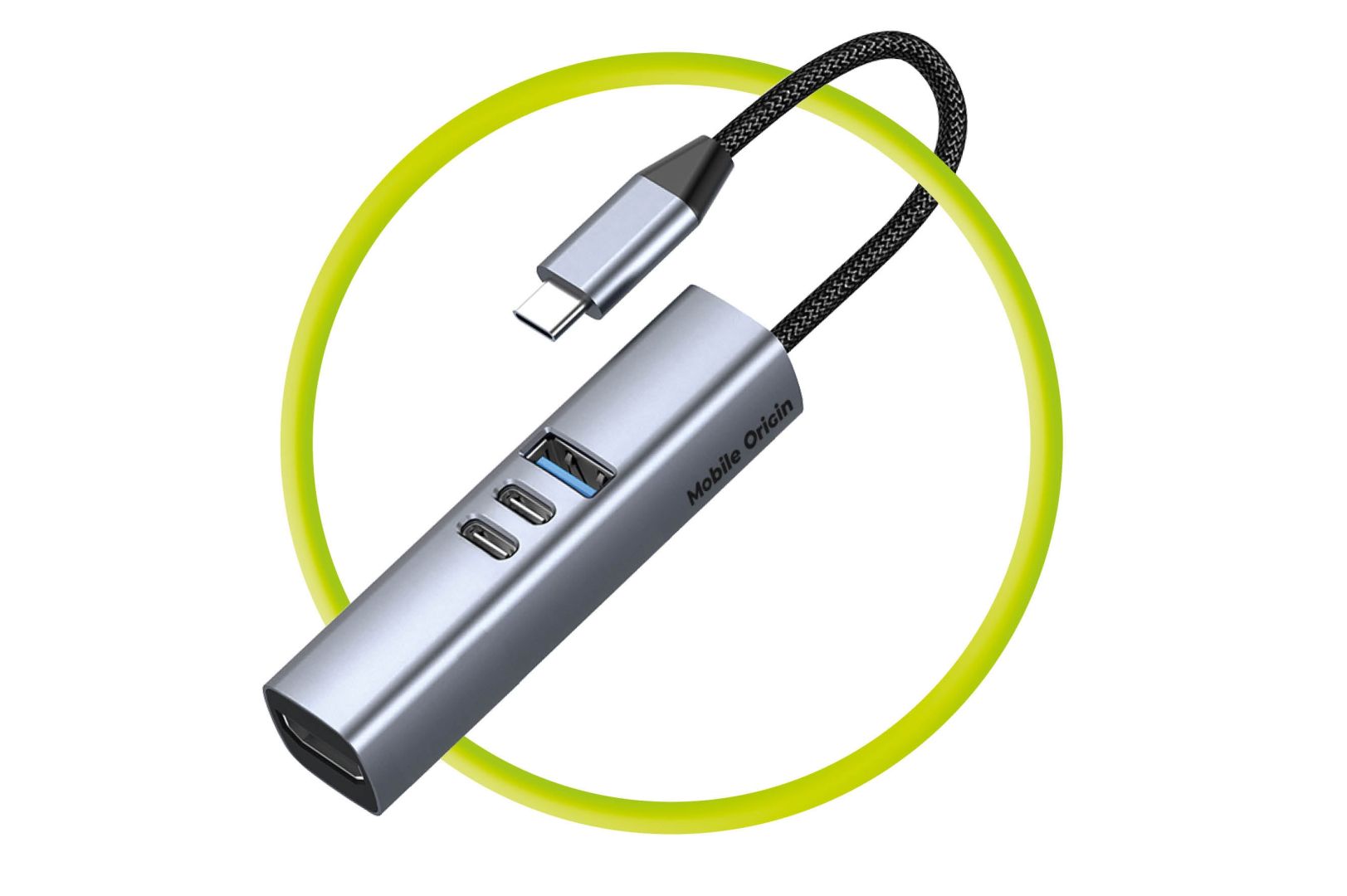 Mobile Origin USB-C Hub 7-in-1 HB2, HDMI, 3× USB-C, USB-A, TF/SD Slot, 5 Gb/s, Space Gray
