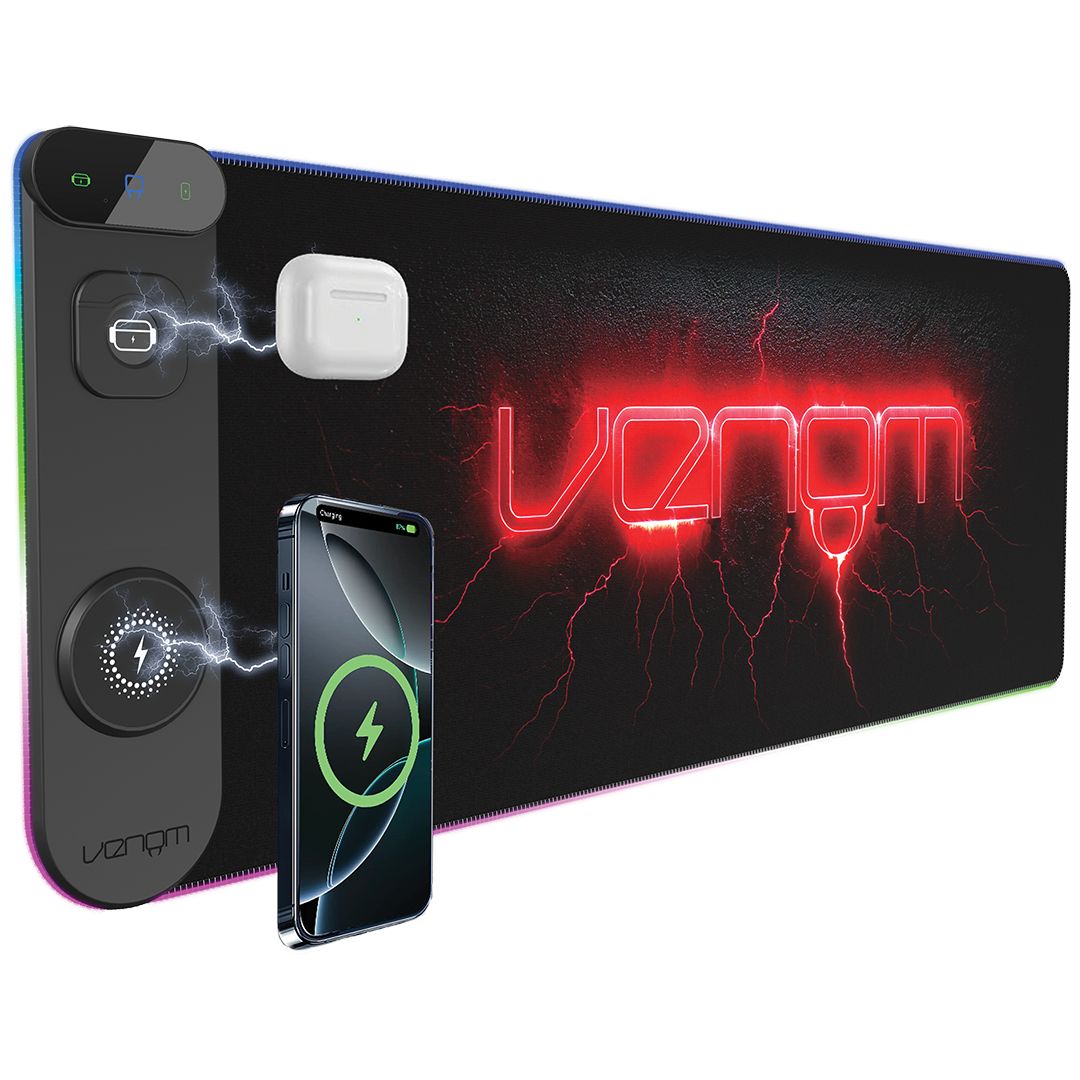 Venom Pro Charger LED Gaming Surface Egérpad Black