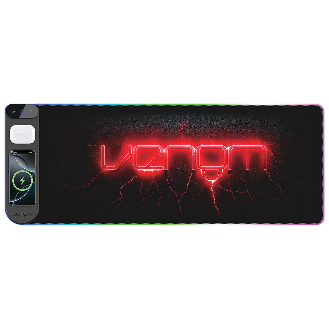 Venom Pro Charger LED Gaming Surface Egérpad Black