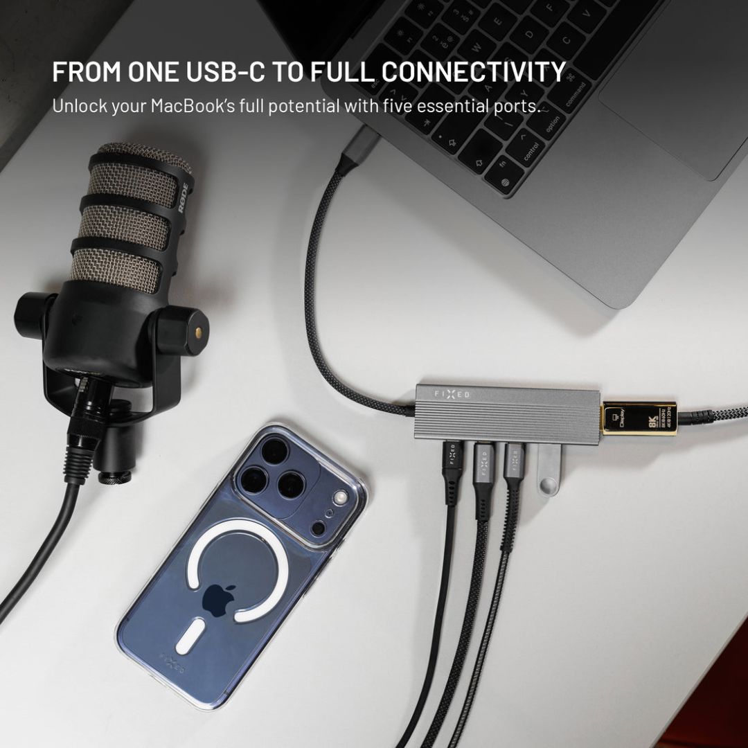 FIXED 5 portos USB-HUB, sötétszürke