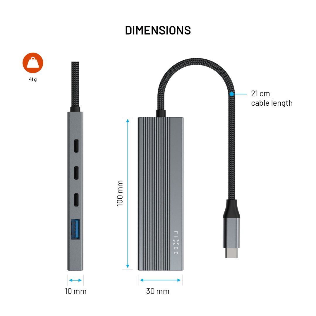 FIXED 5 portos USB-HUB, sötétszürke