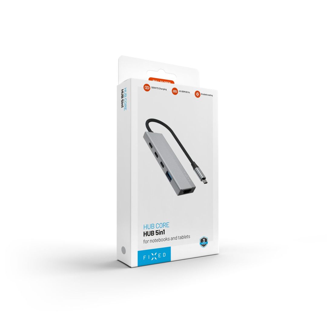 FIXED 5 portos USB-HUB, sötétszürke