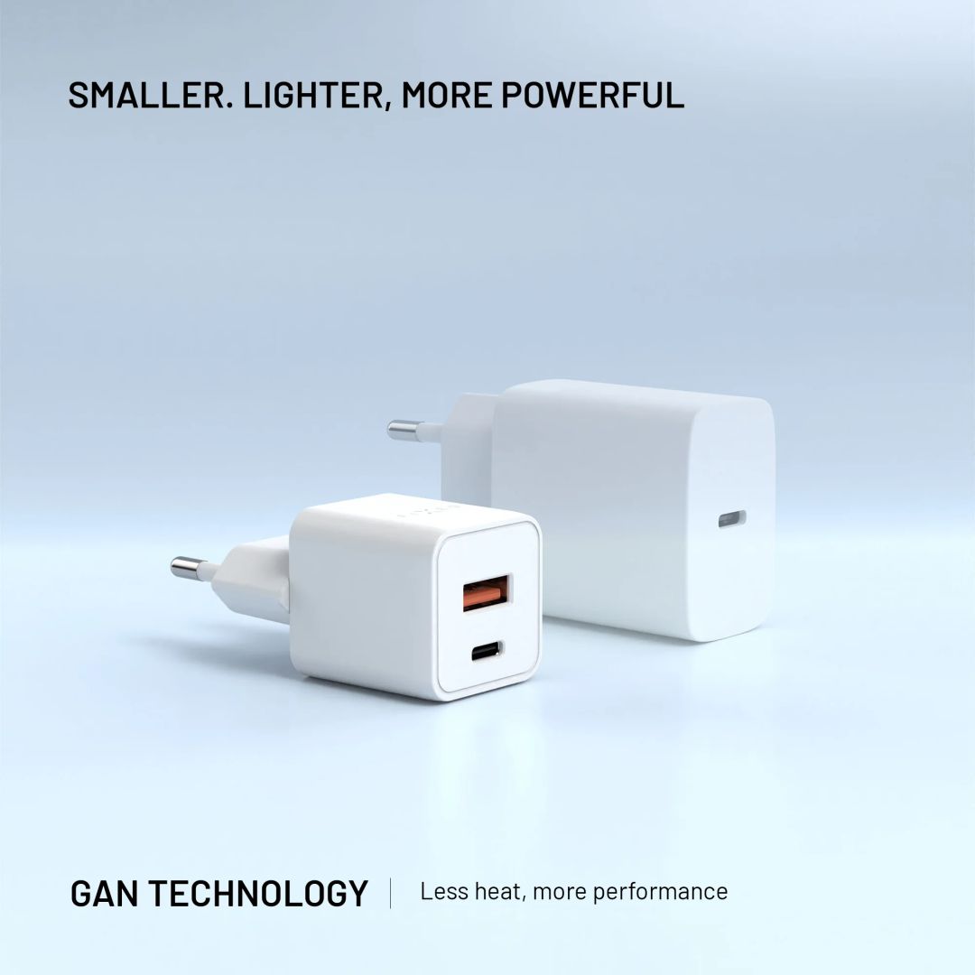 FIXED Mini GaN hálózati töltő USB-C és USB kimenettel, PD támogatással, 30W, fehér