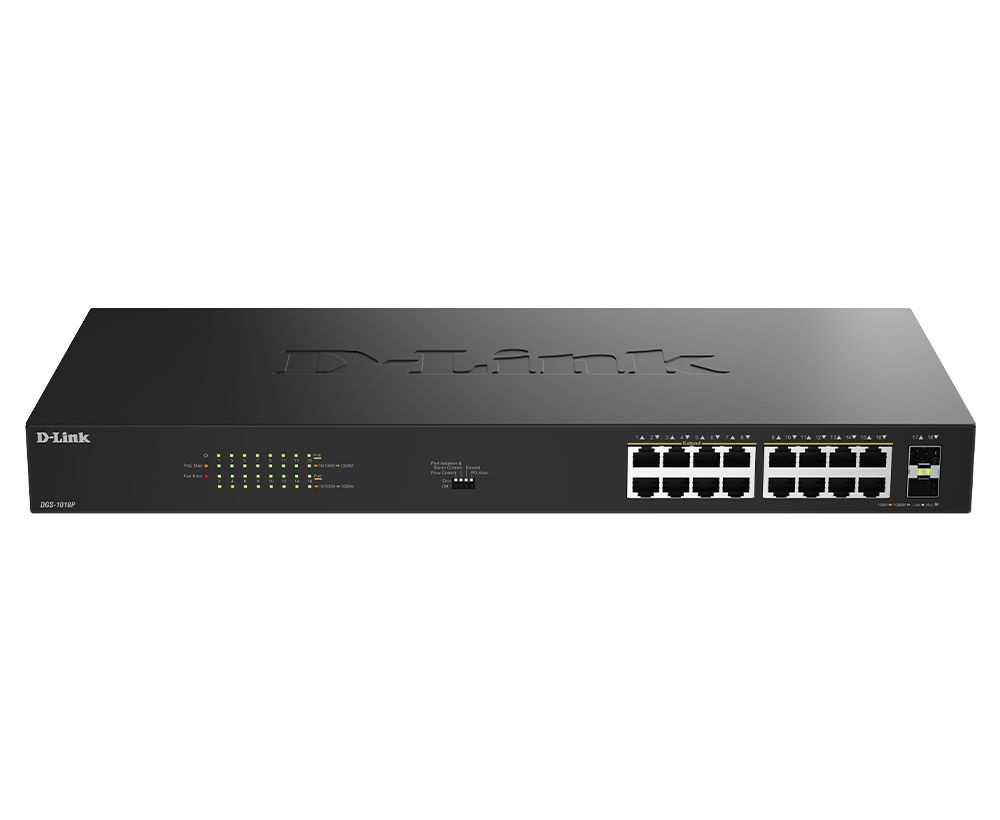 D-Link DGS-1018P 16-Port Gigabit Unmanaged PoE+ Switch with 2 SFP Ports