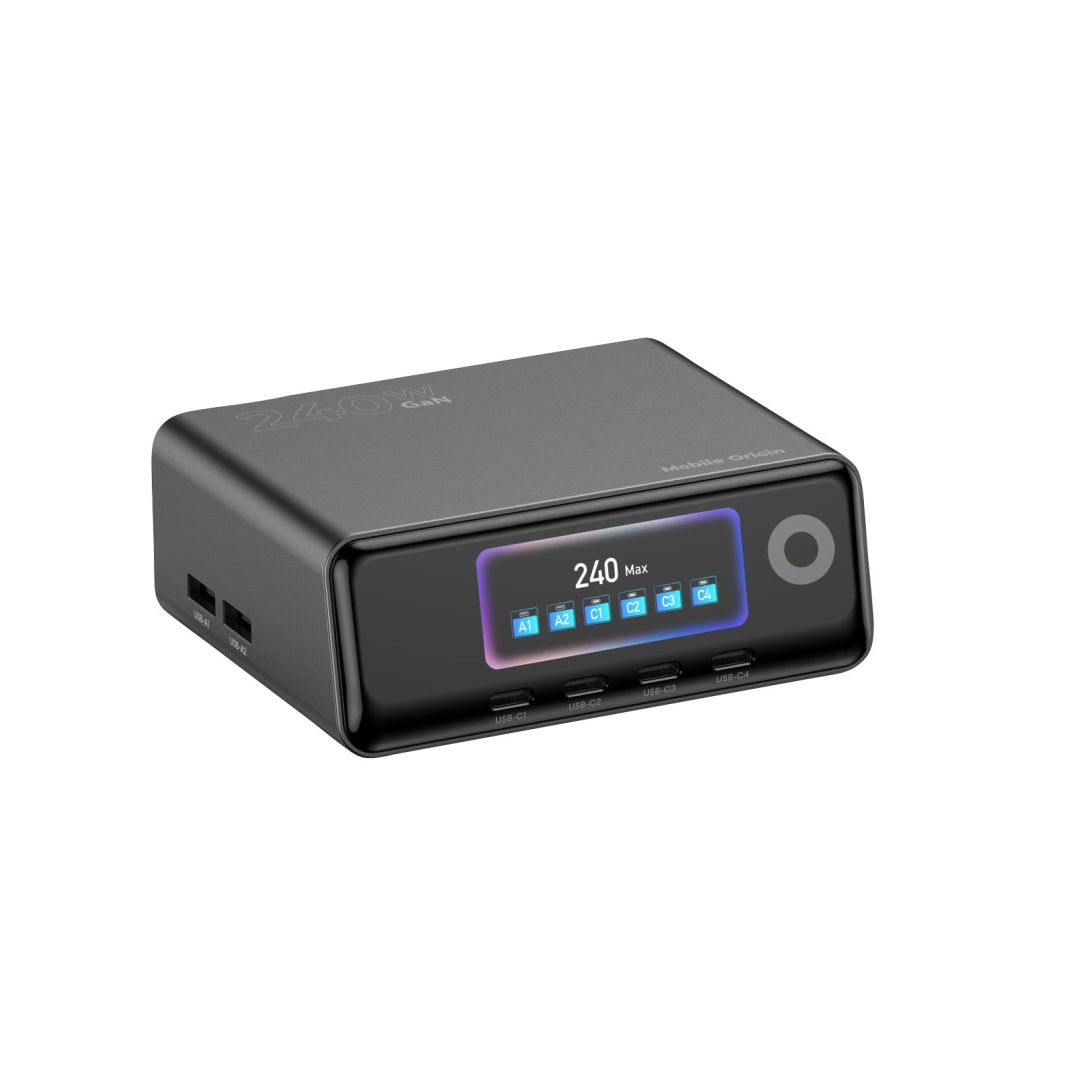 Mobile Origin GaN Charging Hub with Display 4× USB-C + 2× USB-A PW39 240W Black