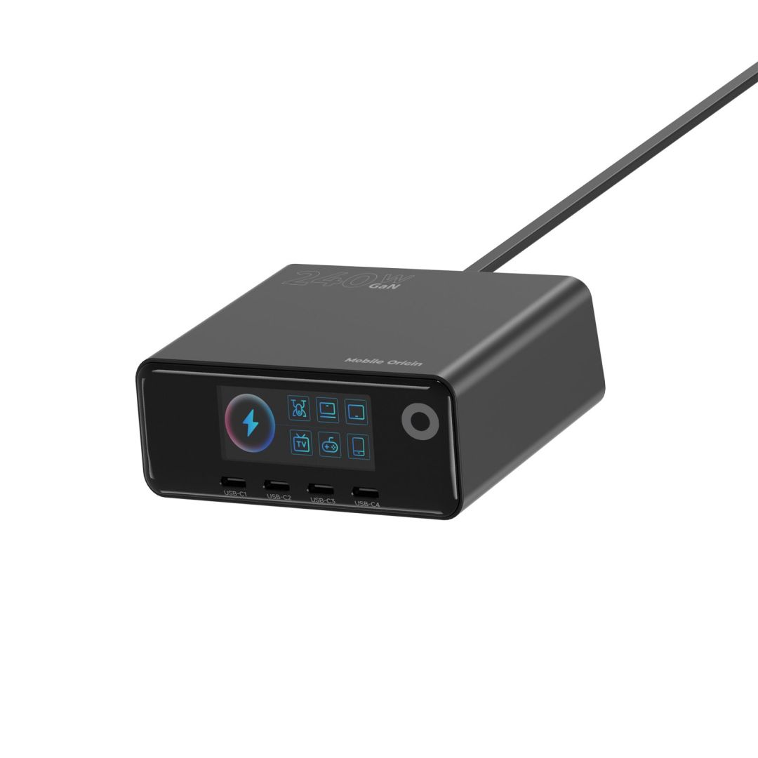 Mobile Origin GaN Charging Hub with Display 4× USB-C + 2× USB-A PW39 240W Black