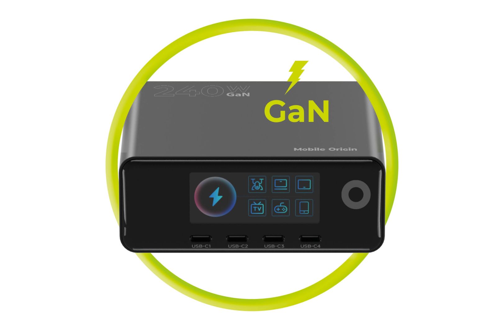 Mobile Origin GaN Charging Hub with Display 4× USB-C + 2× USB-A PW39 240W Black