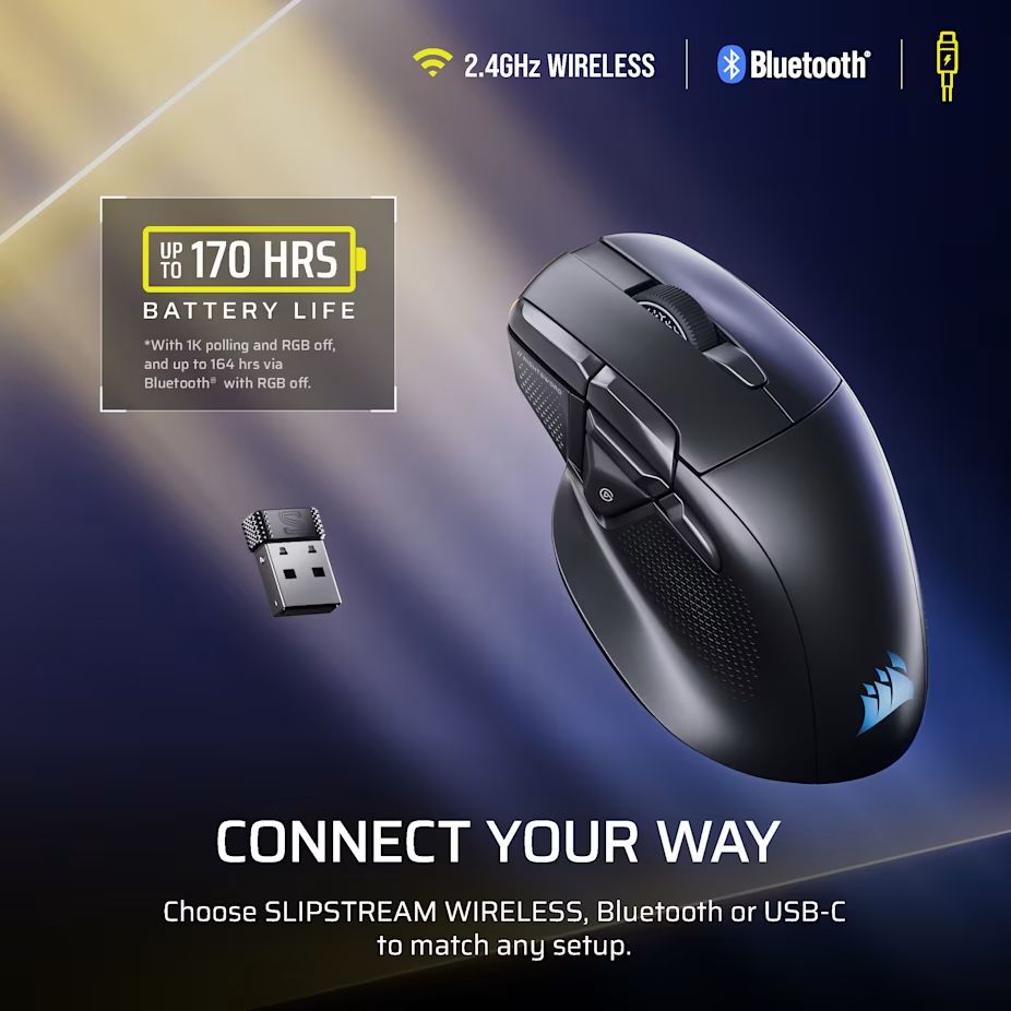 Corsair Nightsword v2 Gaming Wireless Bluetooth Mouse Black