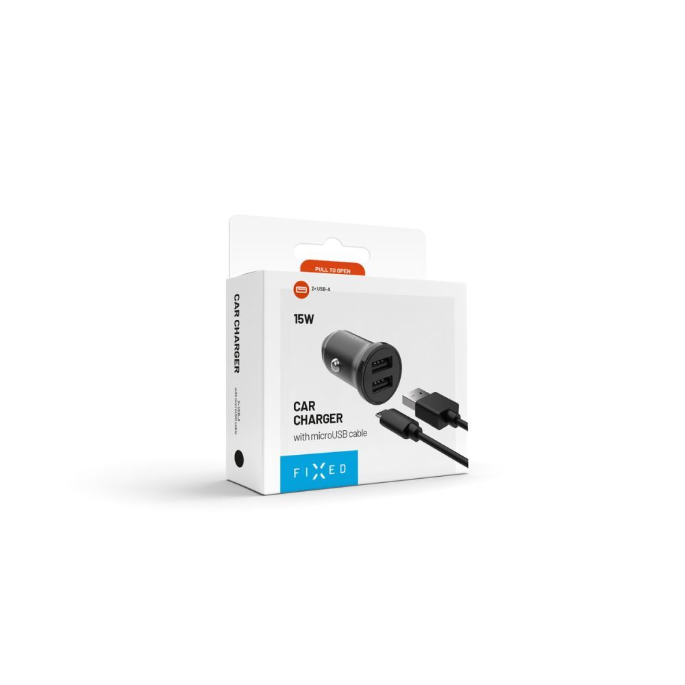 FIXED USB autós töltő 2 USB aljzattal 15W + USB/micro USB kábel, fekete, FIXCC15N-2UM-BK