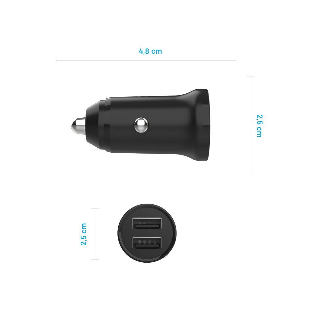 FIXED USB autós töltő 2 USB aljzattal 15W + USB/micro USB kábel, fekete, FIXCC15N-2UM-BK