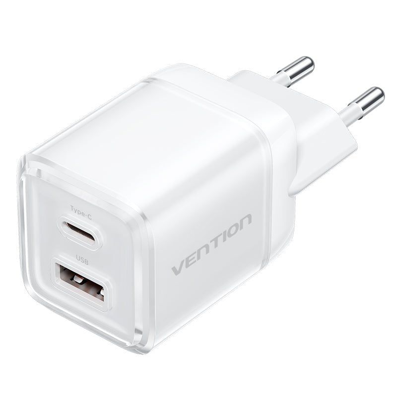 Vention 2-Port USB (C-A) GaN Charger (30W/30W) EU-Plug White