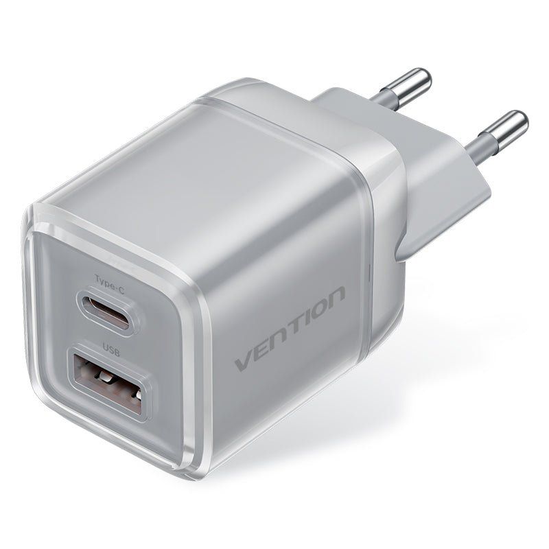 Vention 2-Port USB (C-A) GaN Charger (70W/22.5W) EU-Plug Gray