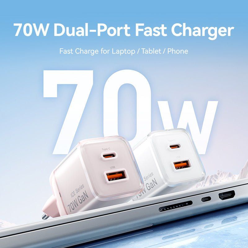 Vention 2-Port USB (C-A) GaN Charger (70W/22.5W) EU-Plug Pink