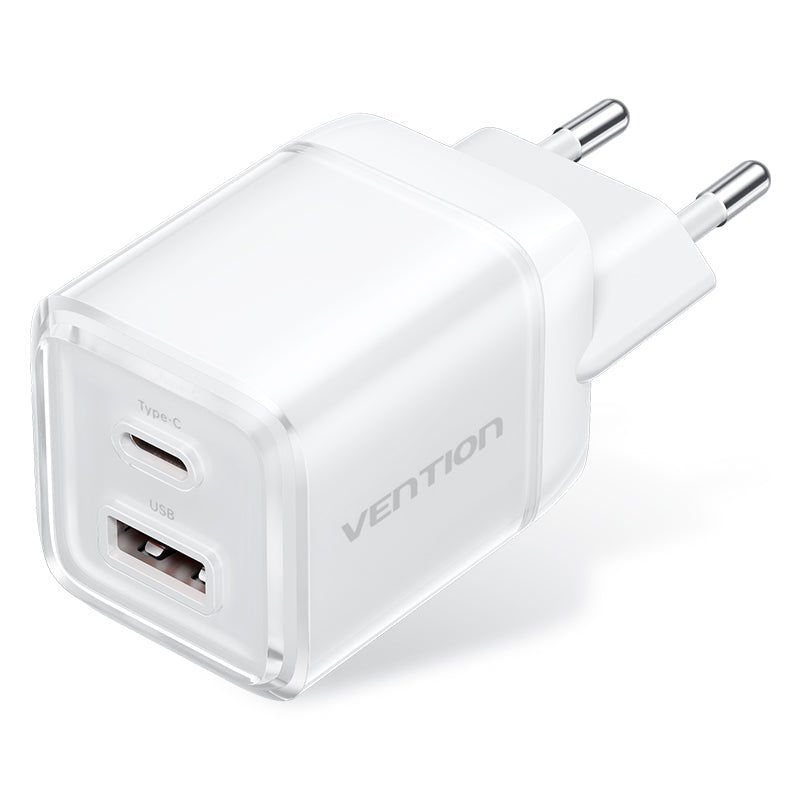 Vention 2-Port USB (C-A) GaN Charger (70W/22.5W) EU-Plug White