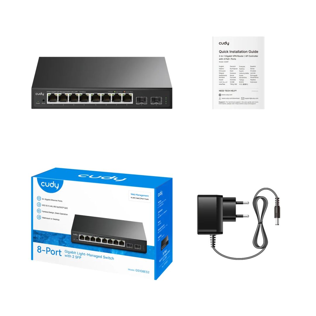 Cudy GS108ES2 8-Port Gigabit Easy-Managed Switch with 2 SFP