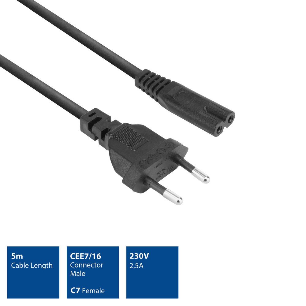 ACT AK5419 Powercord Euro male - C7 female 5m Black