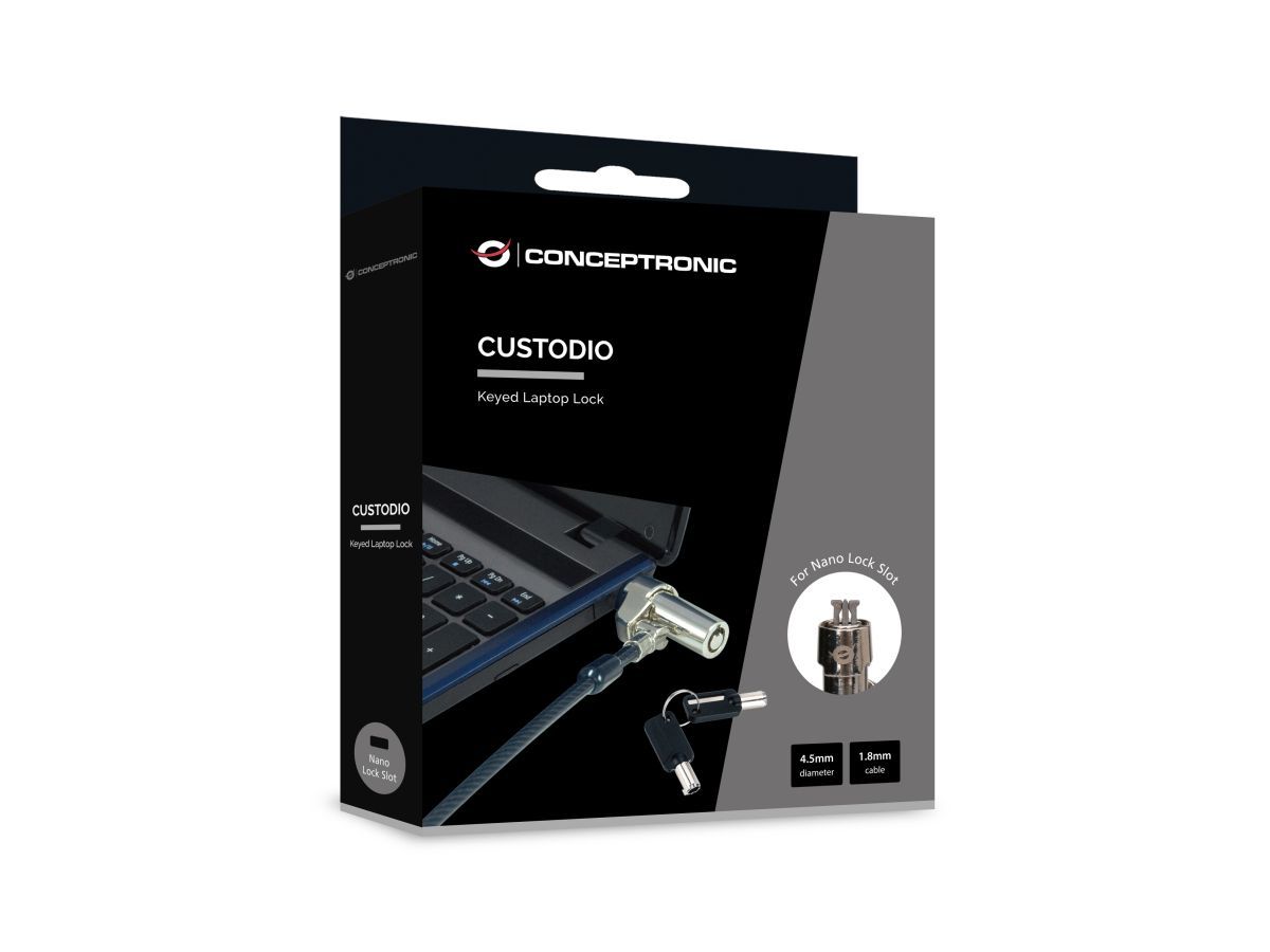 Conceptronic  CUSTODIO02BNM Keyed Laptop Lock Master Keyed Compatible 1,8m Black