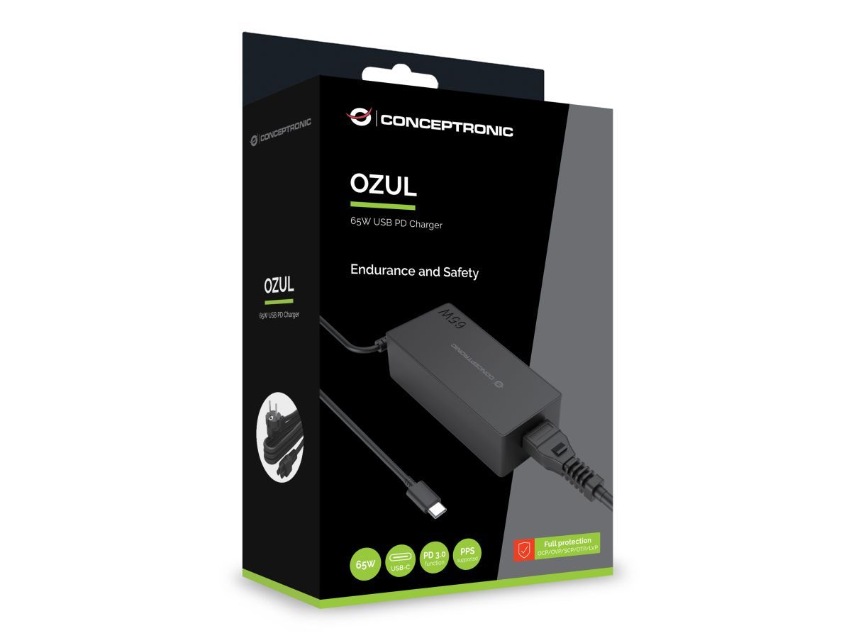 Conceptronic  OZUL09BE 5-20V / 3,25A 65W Type-C univerzális hálózati notebook töltő