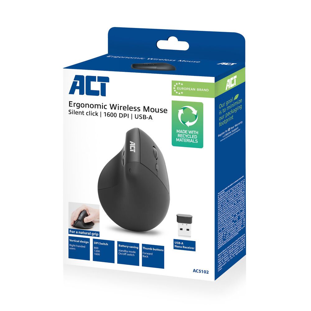 ACT AC5102 Wireless Ergonomic Mouse Black
