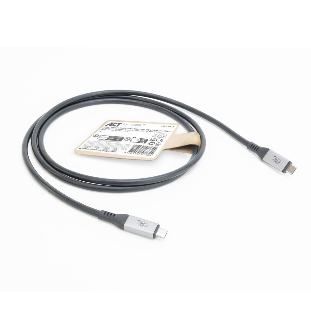 ACT AC7452 USB4 80Gbps Thunderbolt 5 cable 240W USB Type-C 1,5m Black