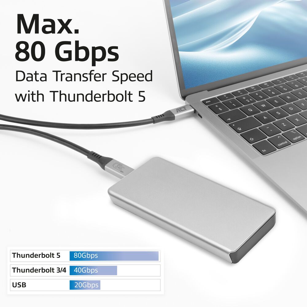 ACT AC7452 USB4 80Gbps Thunderbolt 5 cable 240W USB Type-C 1,5m Black